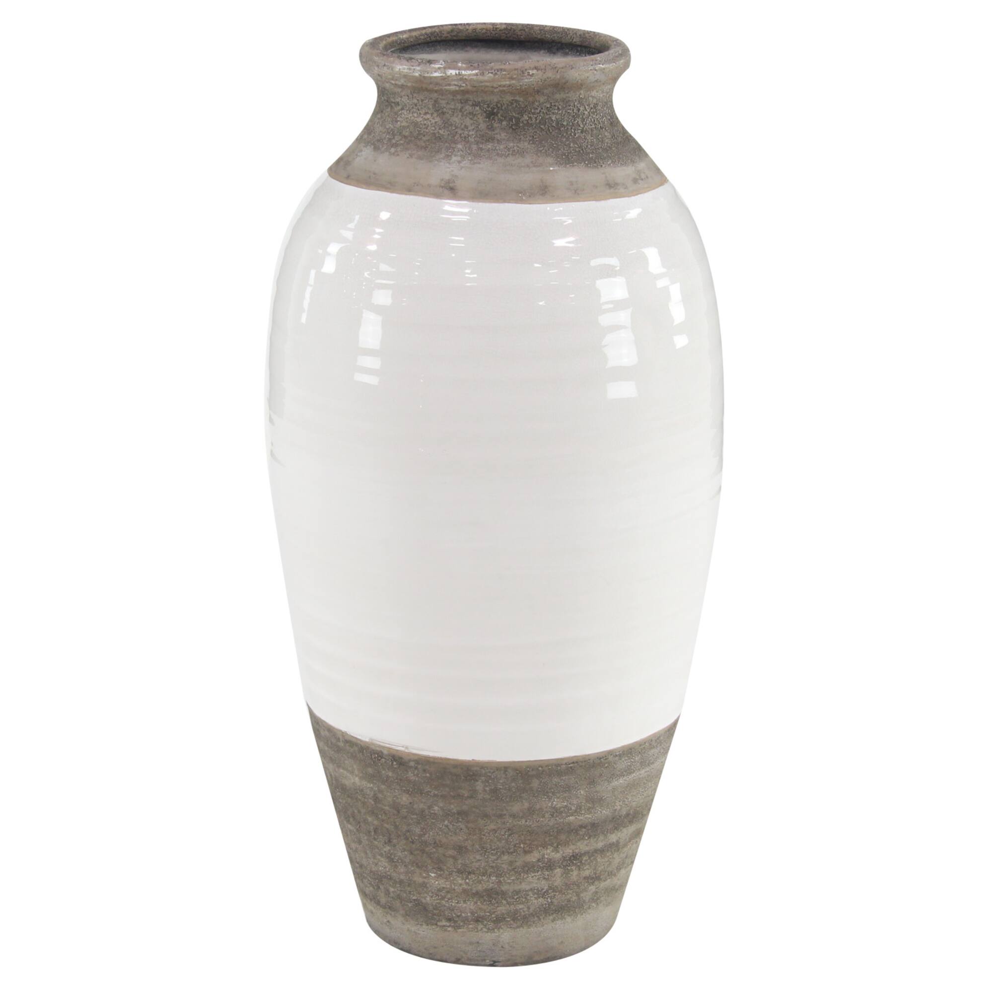 25" Gray Stoneware Coastal Style Vase